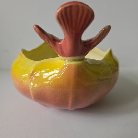 Vintage Royal Copley Yellow & Pink Ceramic Planter Bowl With Bird Accent - Picture 8 of 16